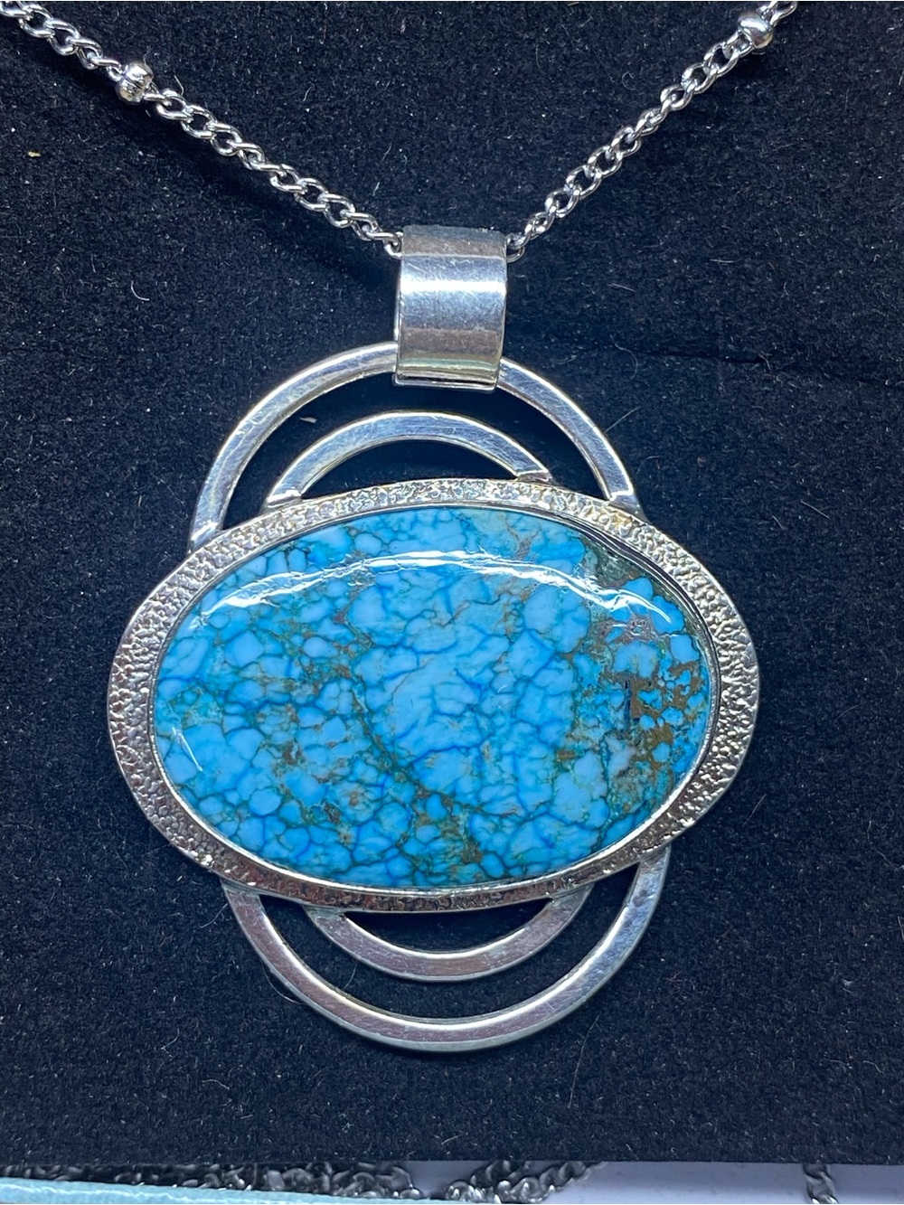Sterling Silver Turquoise Oval Pendant Necklace - Blue Turquoise